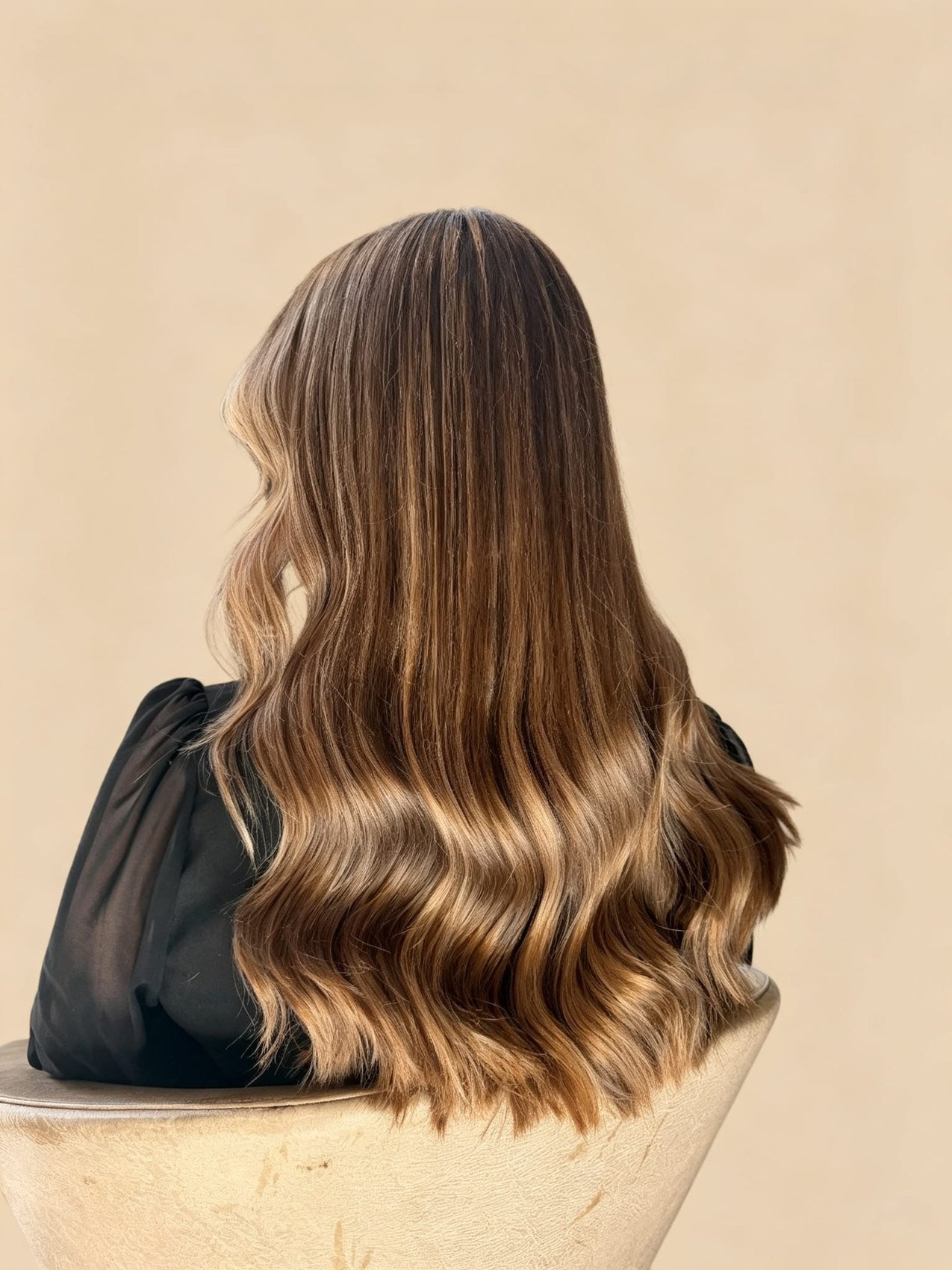 Brünette Balayage mit glänzenden Wellen